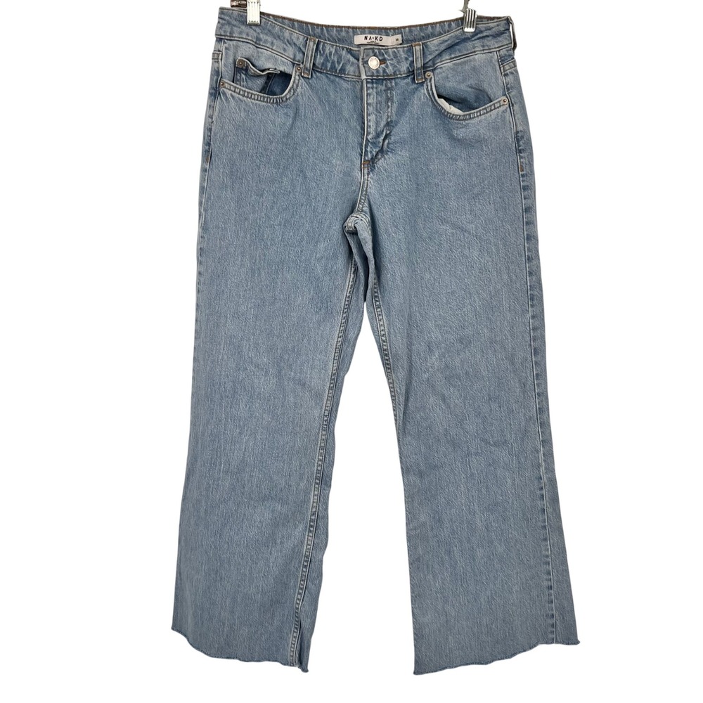 NA-KD Low Waist Wide Leg Jeans‎ Light Wash Blue Raw Hem EU 36 1018-008235-0047